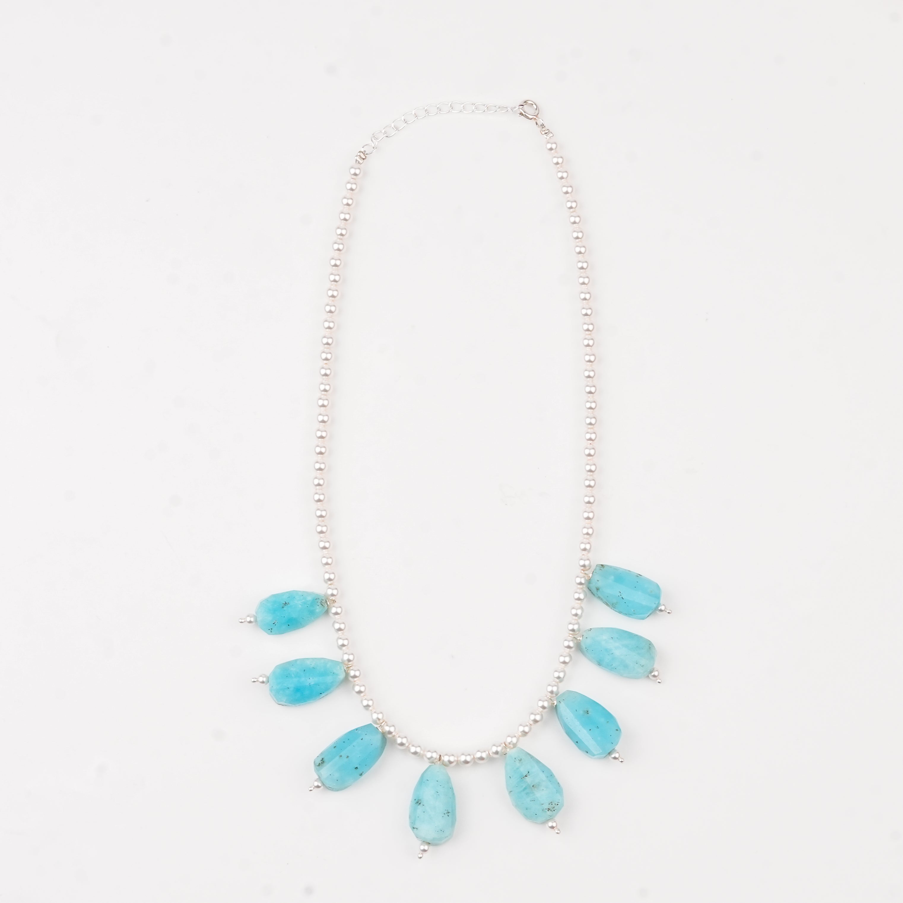 Luxe Necklace - Pearl and Larimar Drops