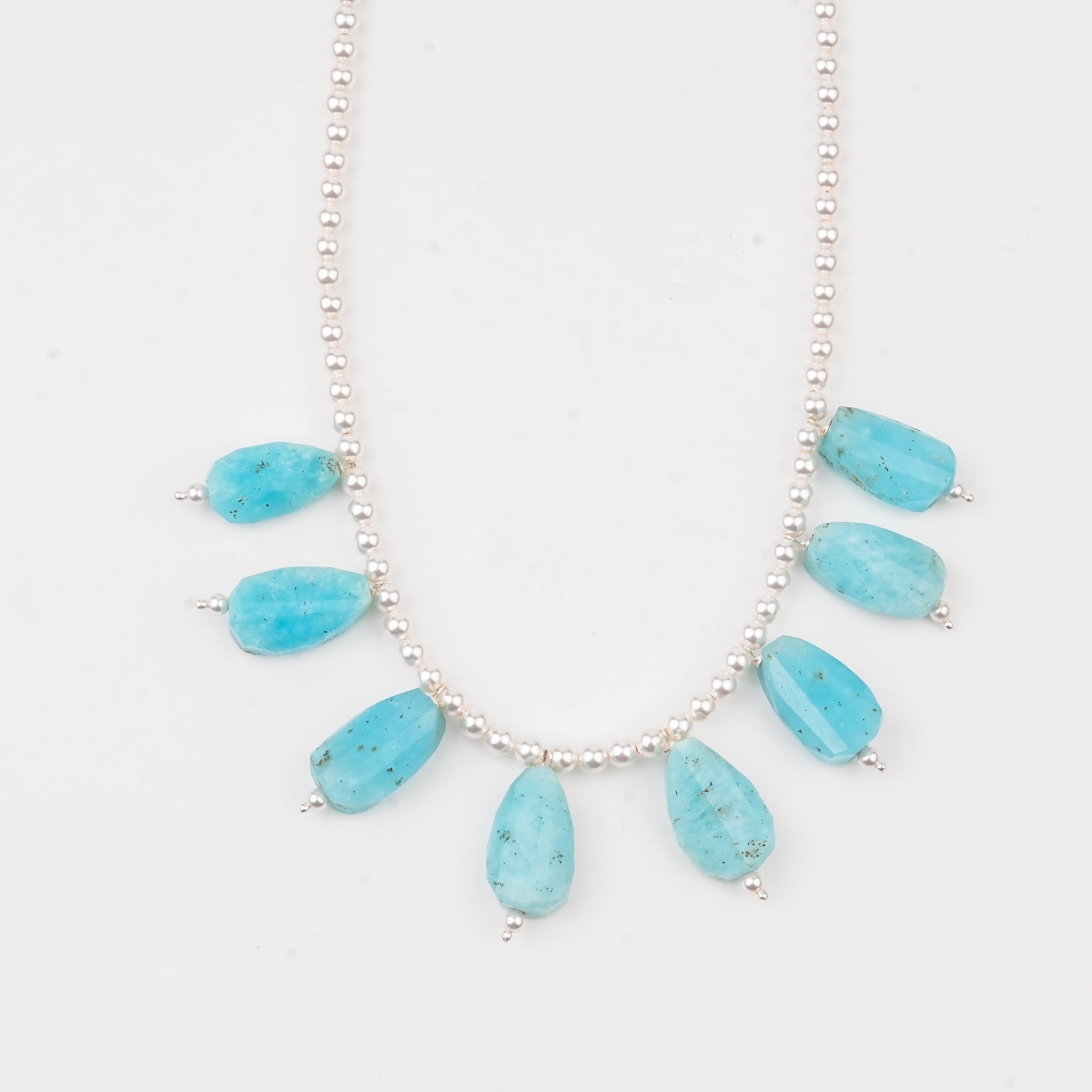 Luxe Necklace - Pearl and Larimar Drops