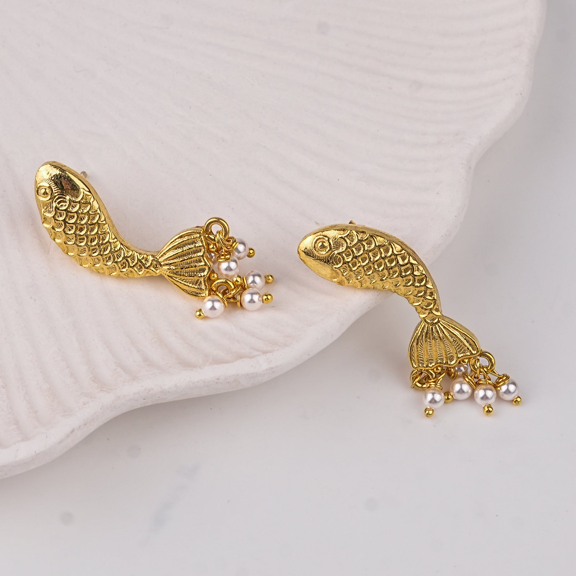 Silver Matsya Earrings | 22K Gold-Plated