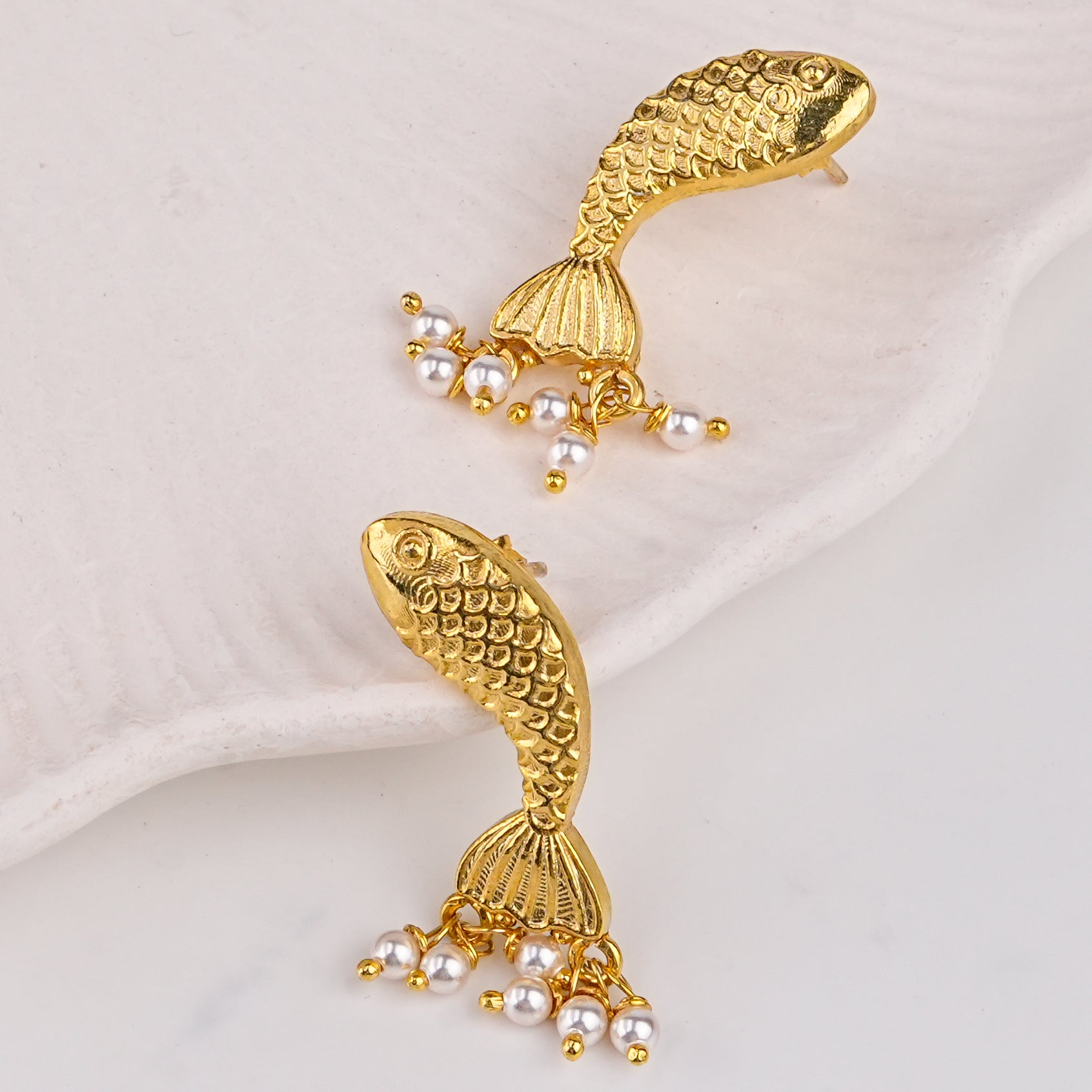 Silver Matsya Earrings | 22K Gold-Plated