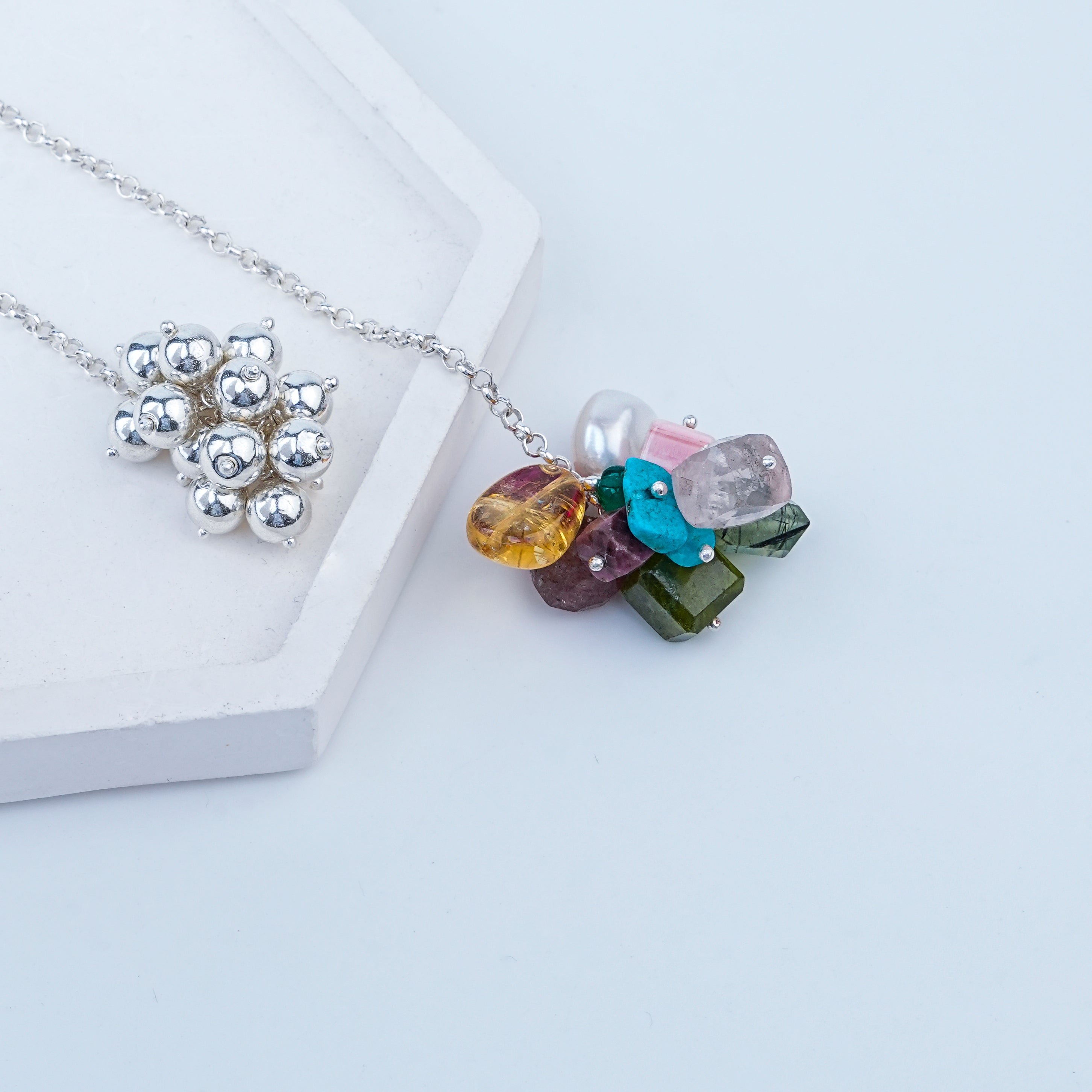 Multicolour Stones & Sarmanee Bunch Tie & Wear Necklace | 92.5 Sterling Silver