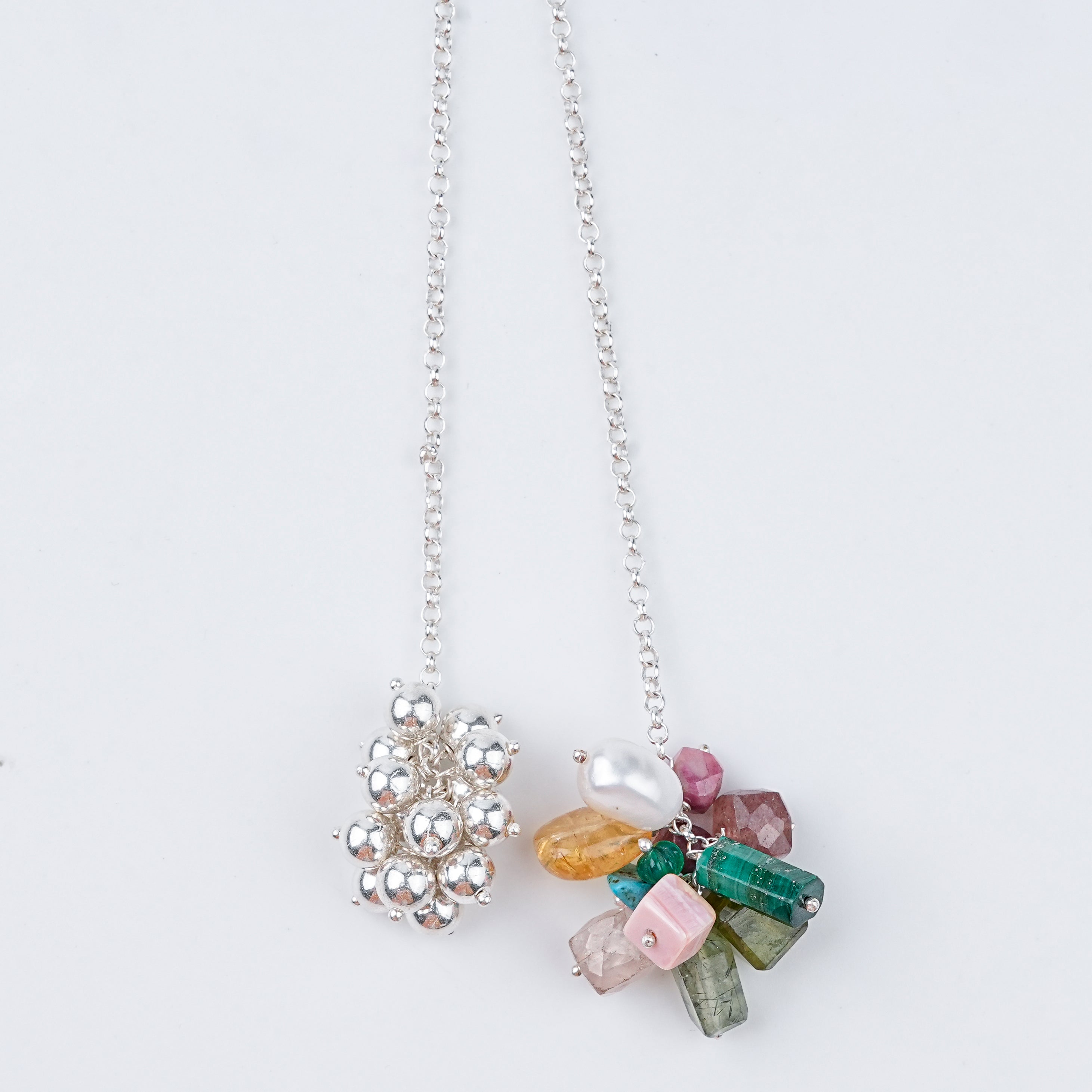 Multicolour Stones & Sarmanee Bunch Tie & Wear Necklace | 92.5 Sterling Silver