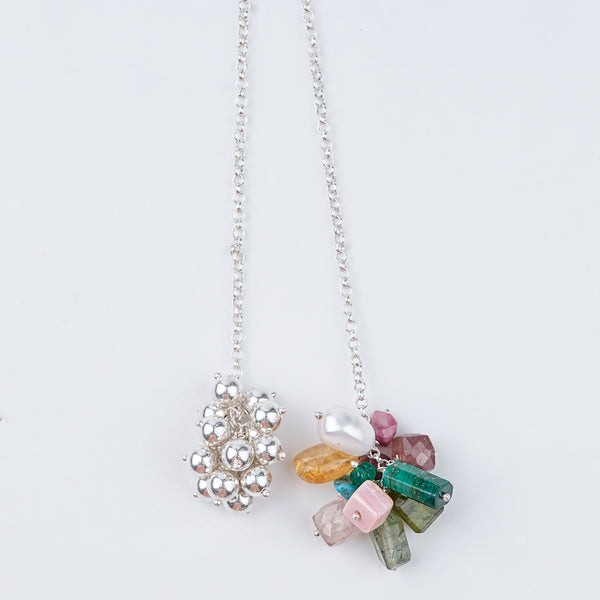 Multicolour Stones & Sarmanee Bunch Tie & Wear Necklace | 92.5 Sterling Silver