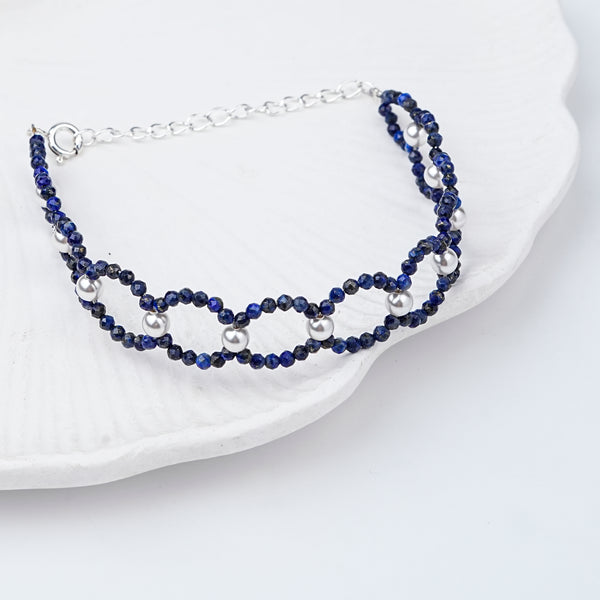 Lapis Lazuli & Pearl Silver Bracelet (Project Handmade)