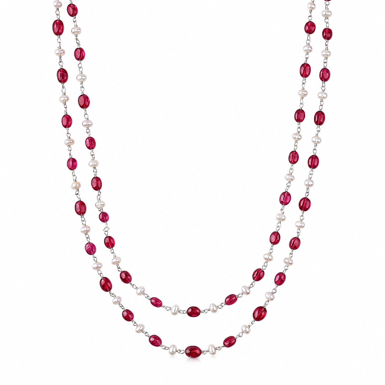 Double Layer Ruby and Pearl Necklace