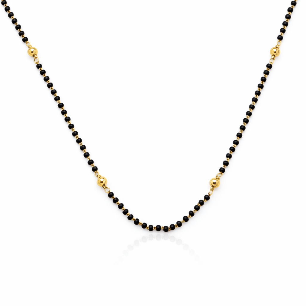 Black Beaded Necklace with Gold Accents