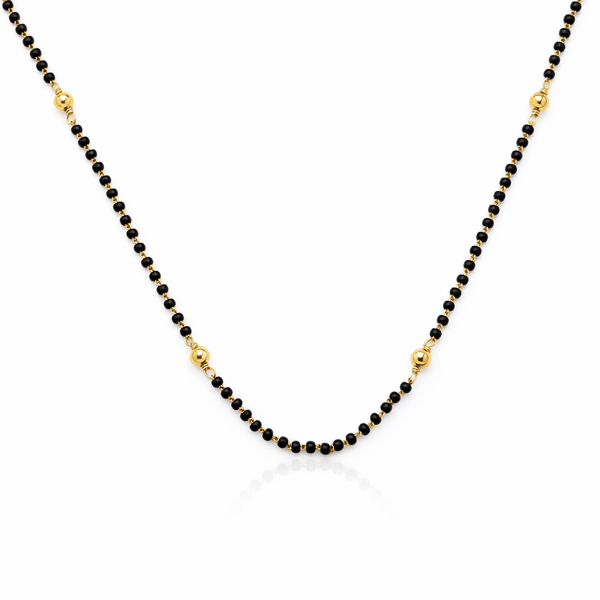 Black Beaded Necklace with Gold Accents