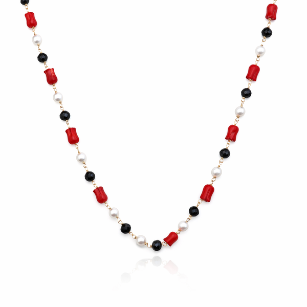 22k Gold Plated Ganthan of Coral, Pearl & Black Spinnels