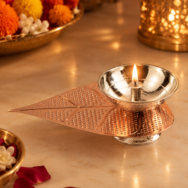 Silver Plated Metal Alloy Leaf Diya