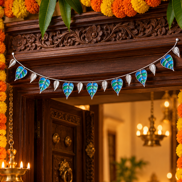 Silver Plated Toran (Blue and Green Enamel)