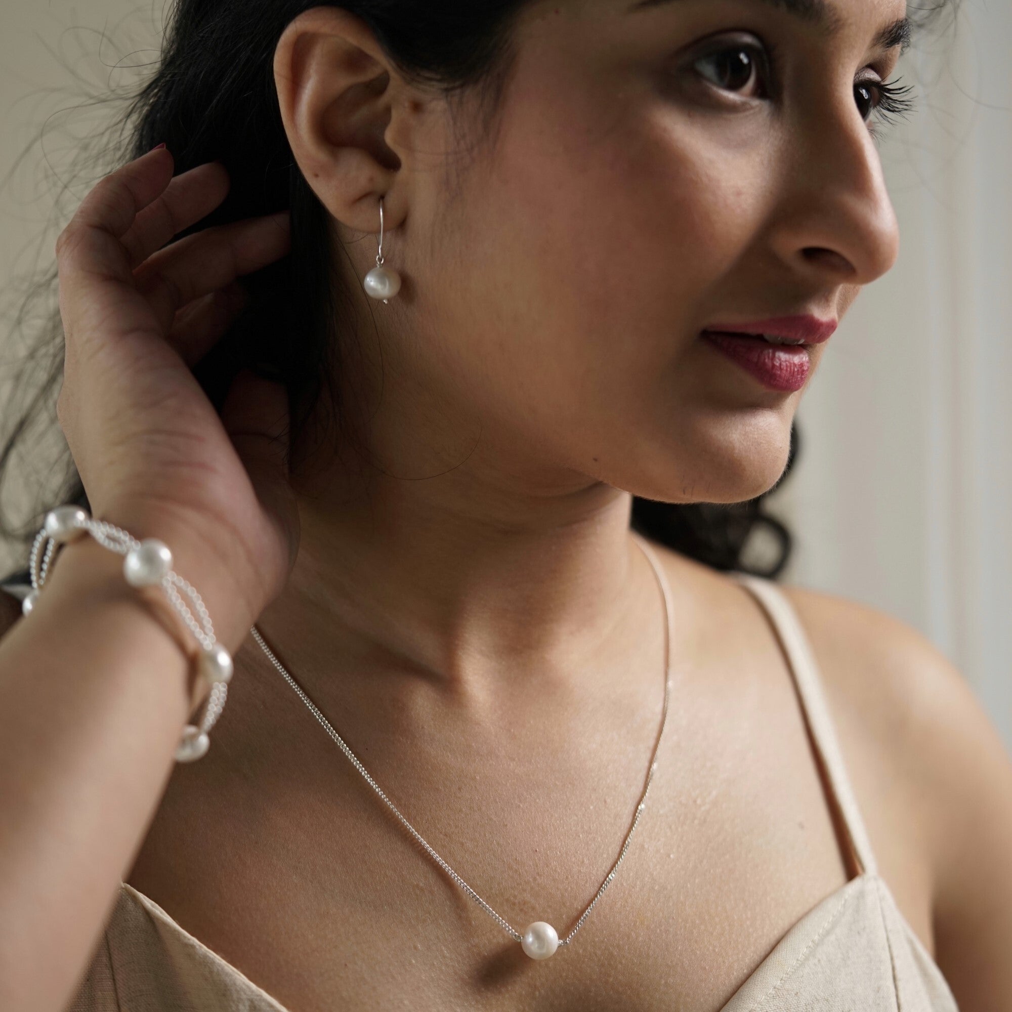 Classic pearl silver set - 10 mm fresh water pearl