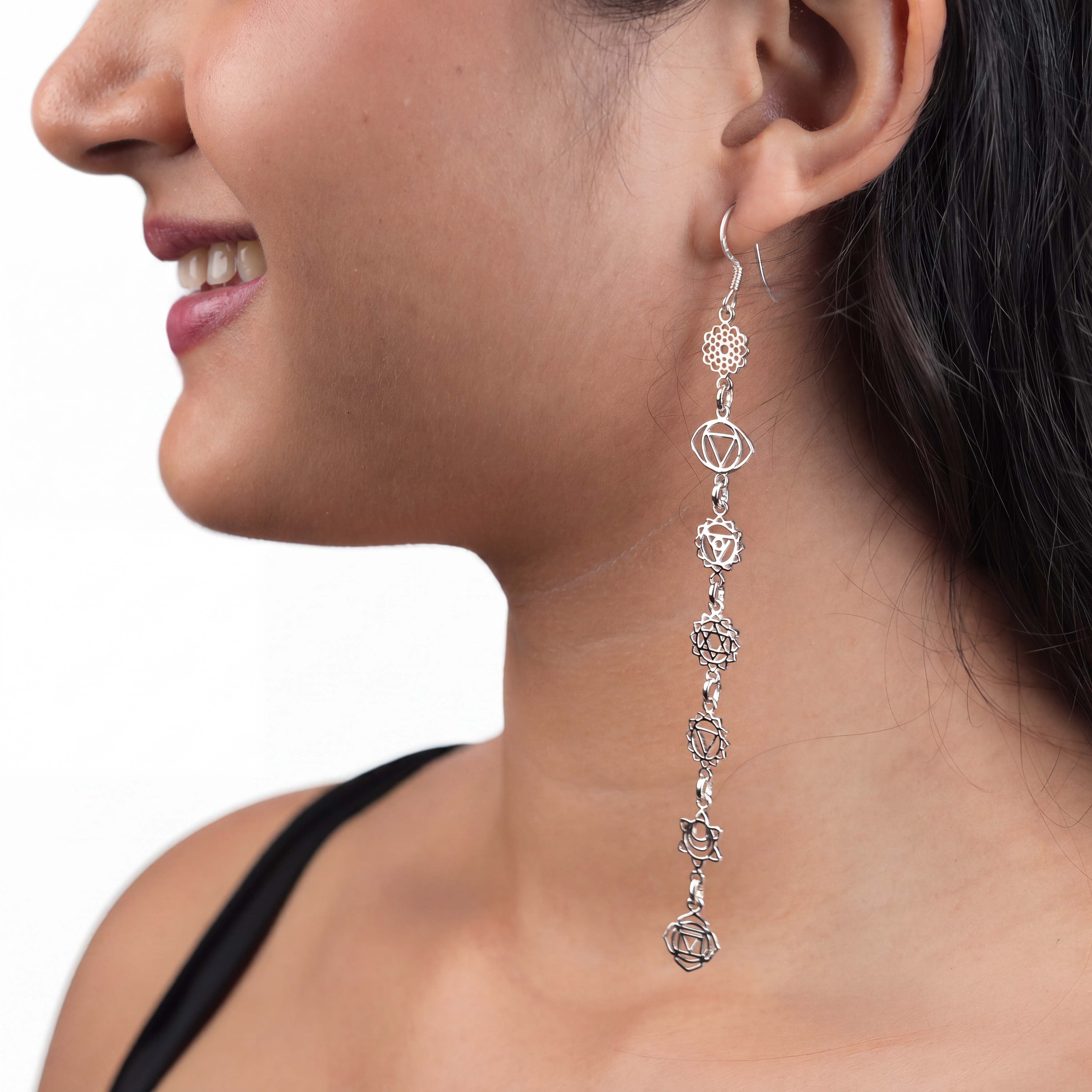 Seven Chakra Silver Earrings