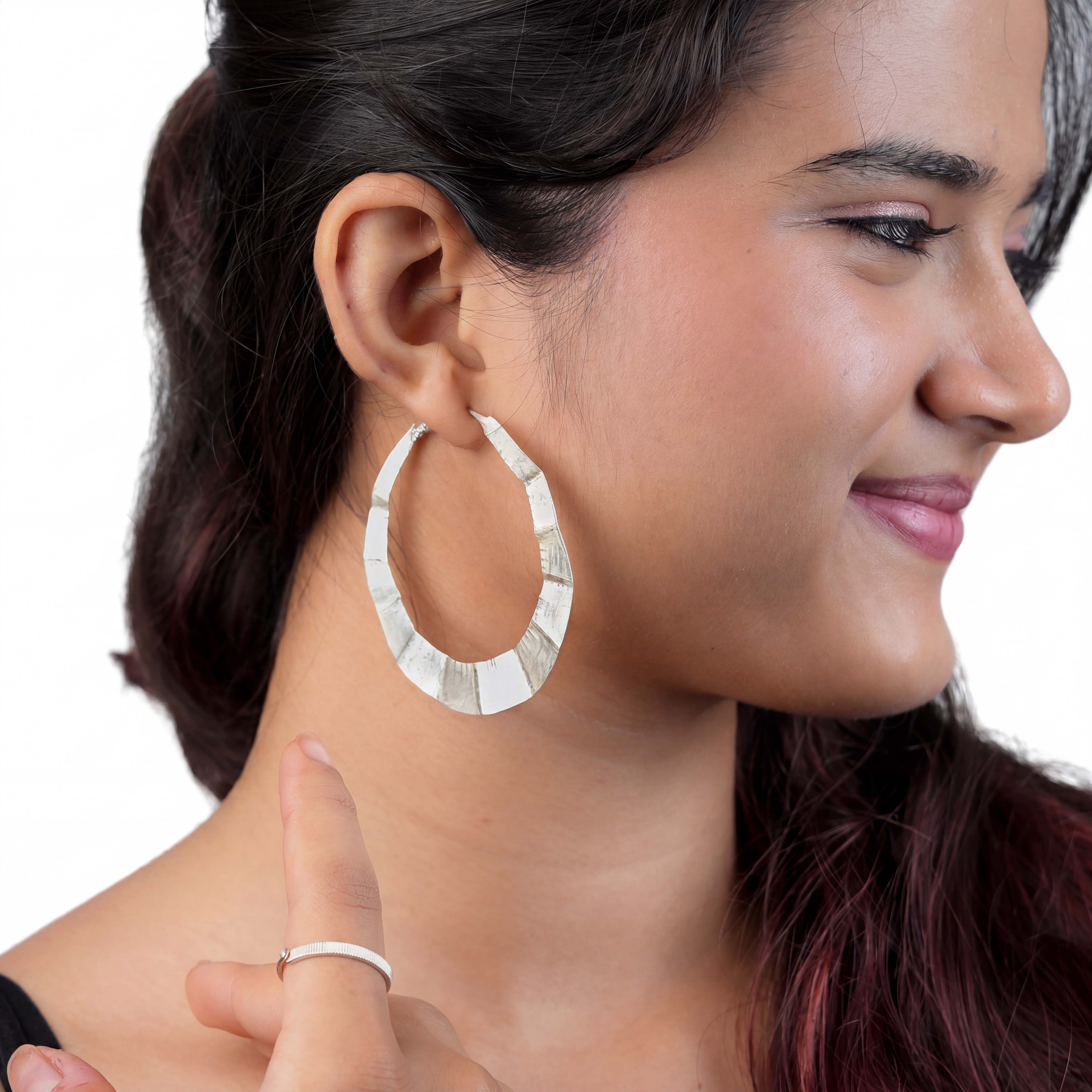 Silver Textured Hoop Earrings