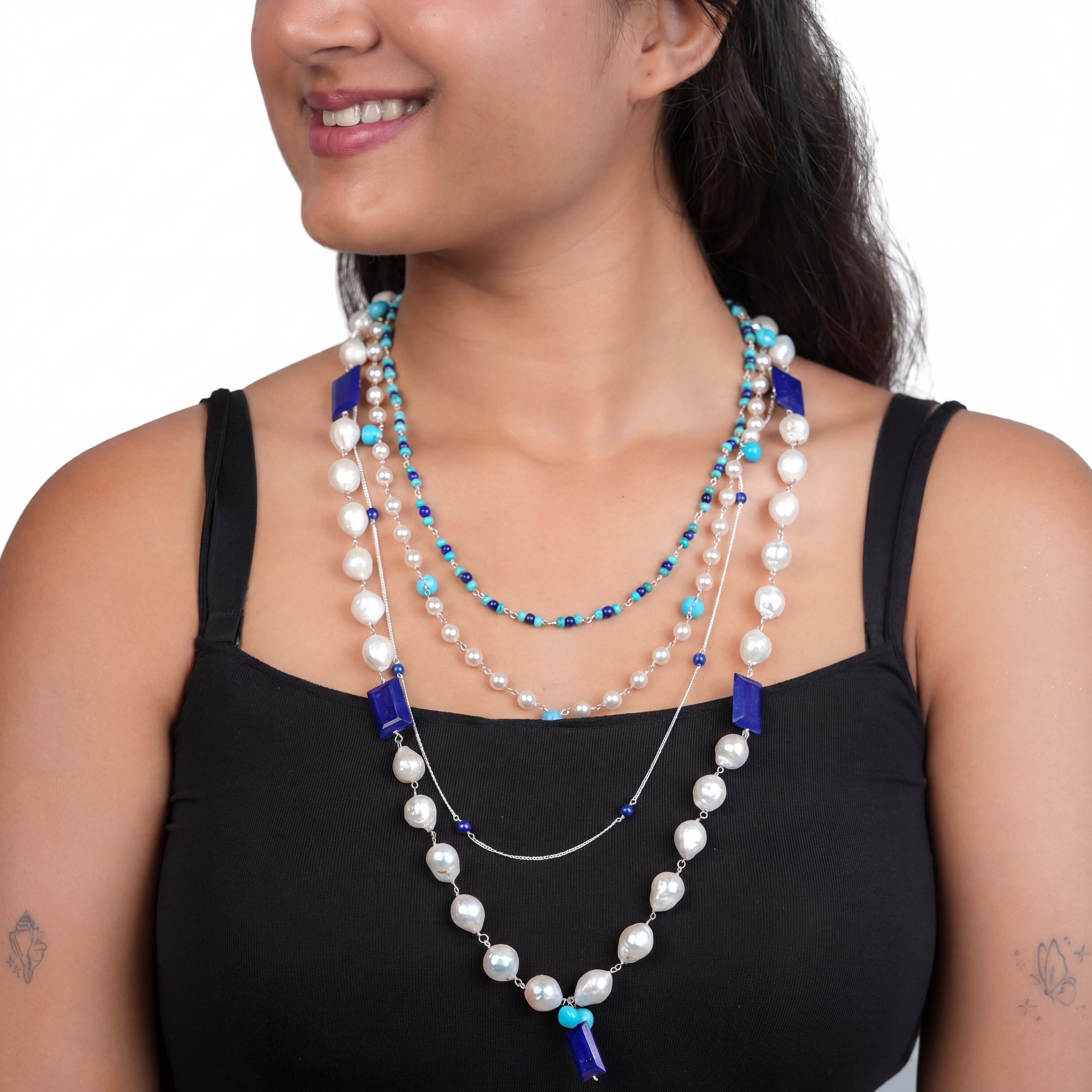 Luxe Necklace – Lapis Lazuli, Turquoise & Baroque Pearls