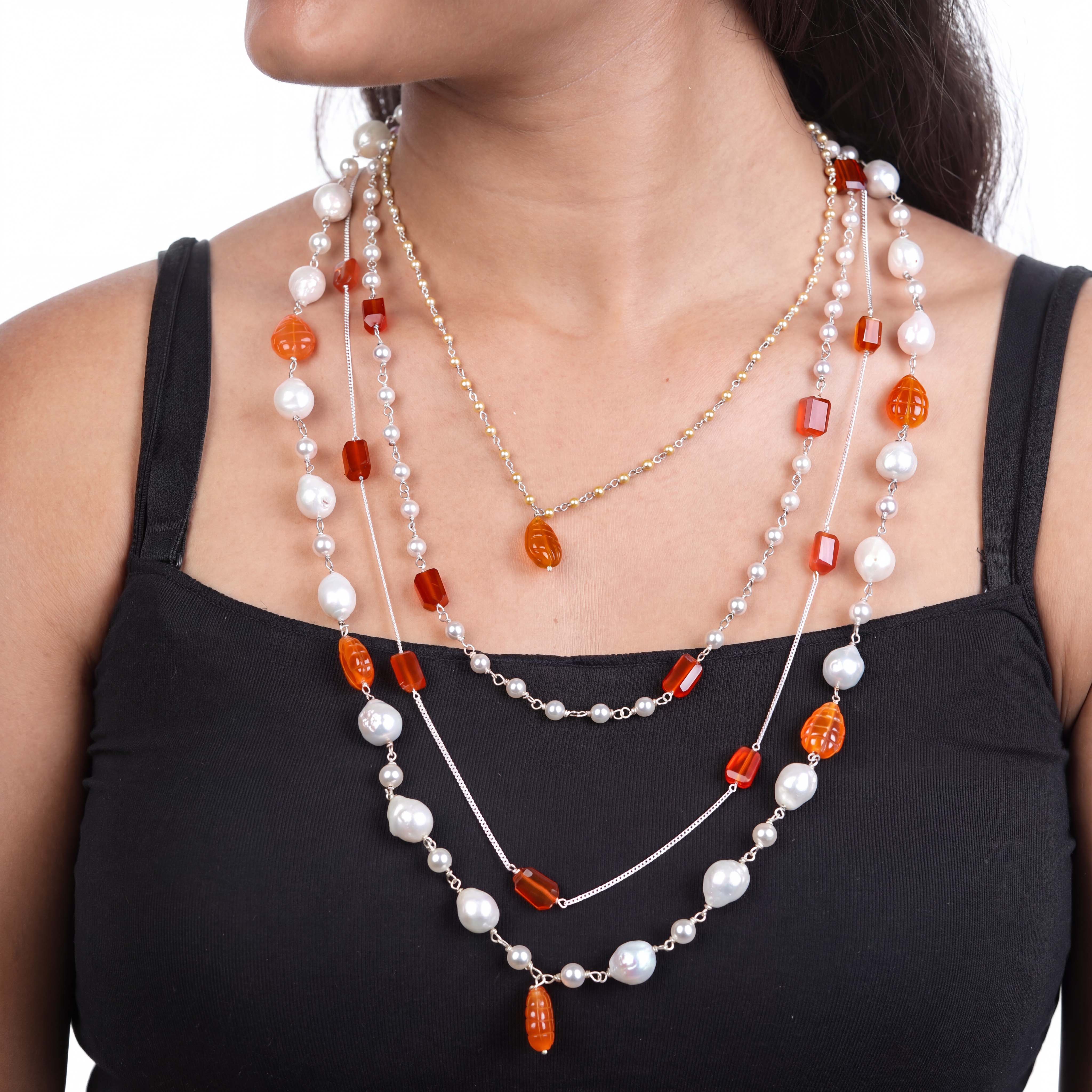 Luxe Necklace – Carnelian & Baroque Pearls