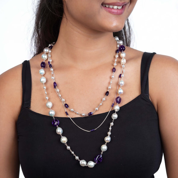 Luxe Necklace – Amethyst & Freshwater Pearls