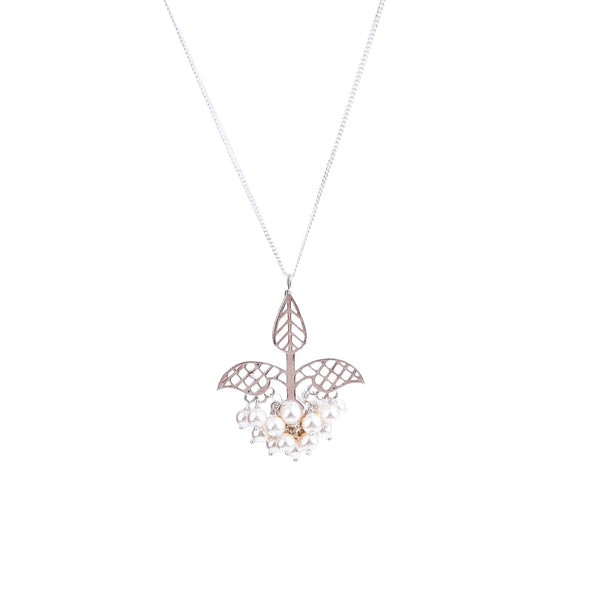 Silver leaf filigree shiny necklace in 92.5 sterling silver