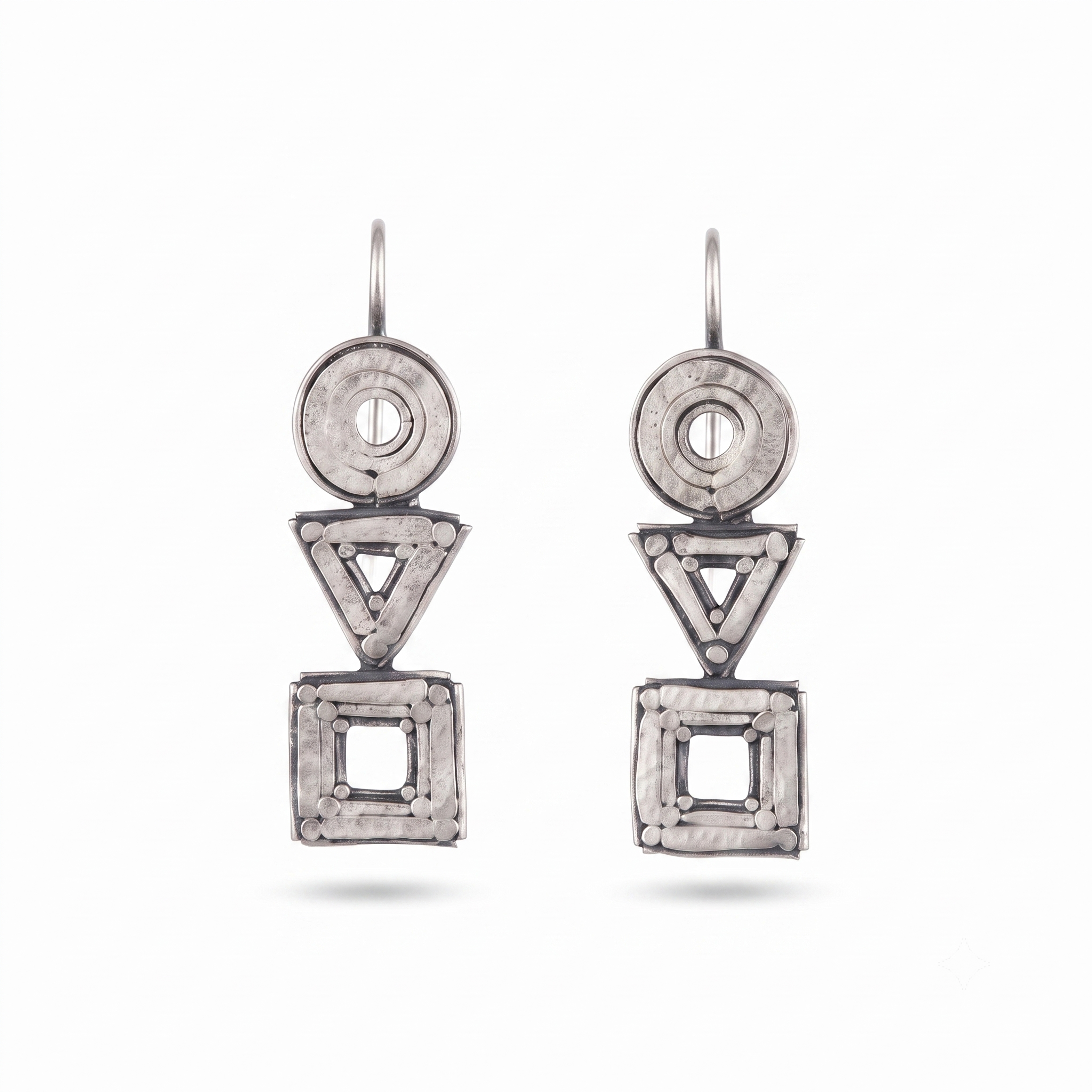 Geometric Hammered Earrings: Hook Style