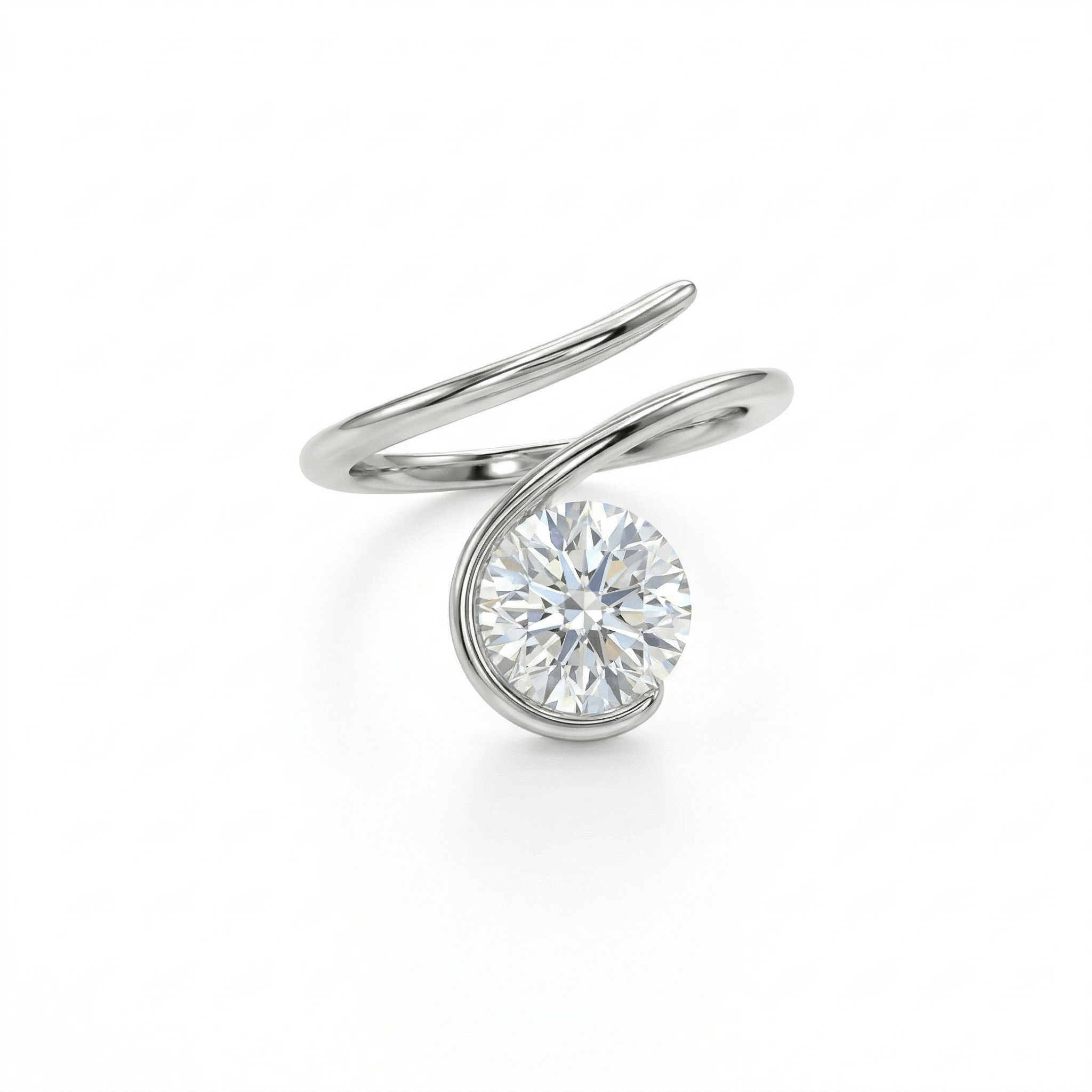 Sterling silver solitaire adjustable ring with a large cubic zirconia stone