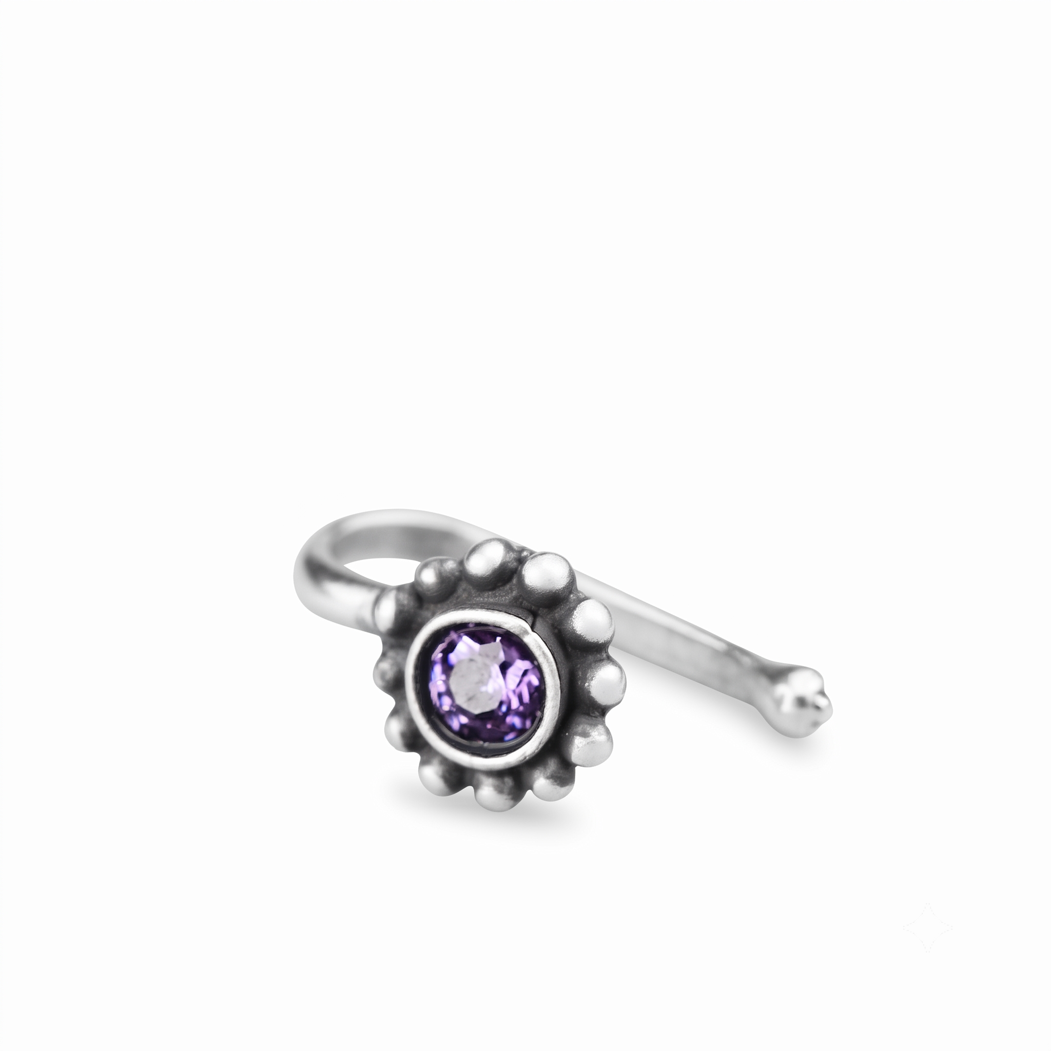 Silver Purple Stone Nose pin (Clip on)