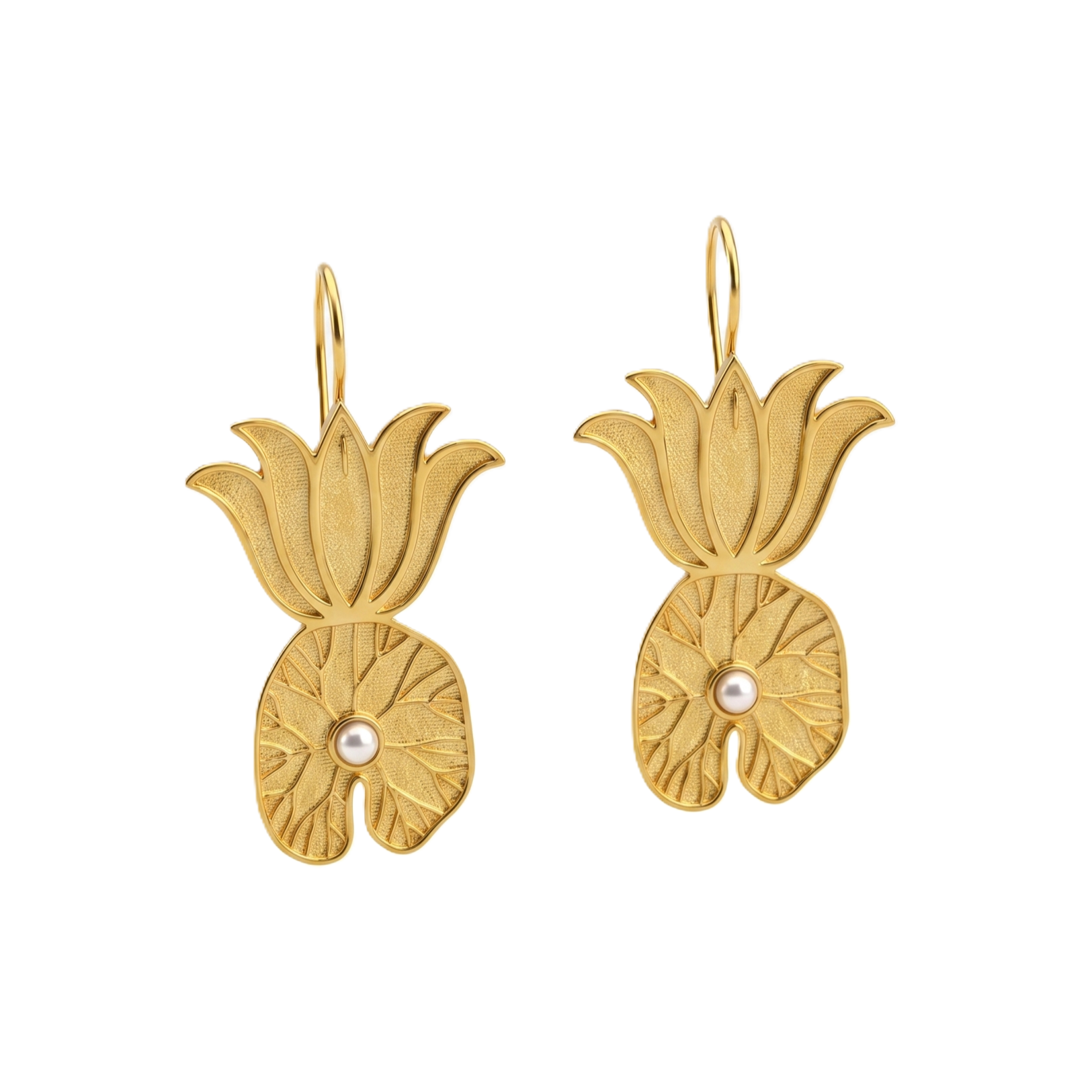 Lotus & Leaf Silver Earrings | 22K Gold-Plated