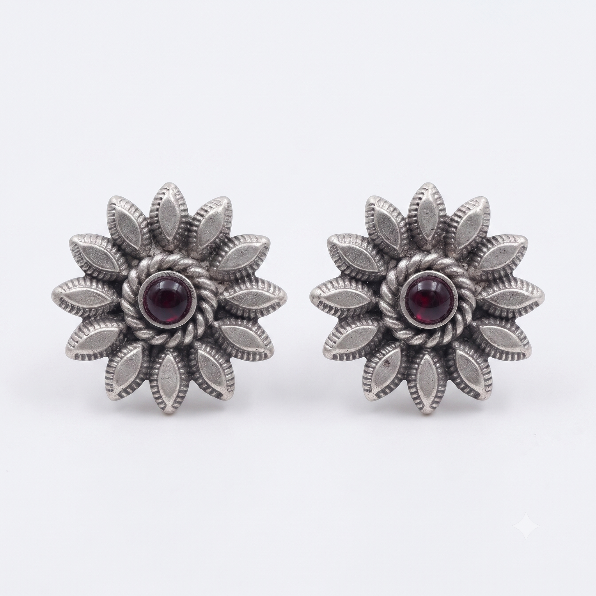 Petal with Pink Stone Silver Earrings