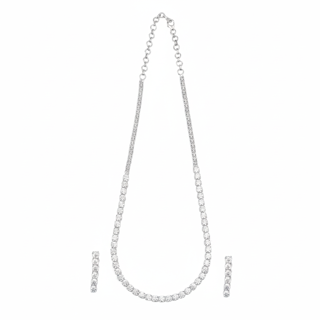 Silver CZ Necklace and Earring Set