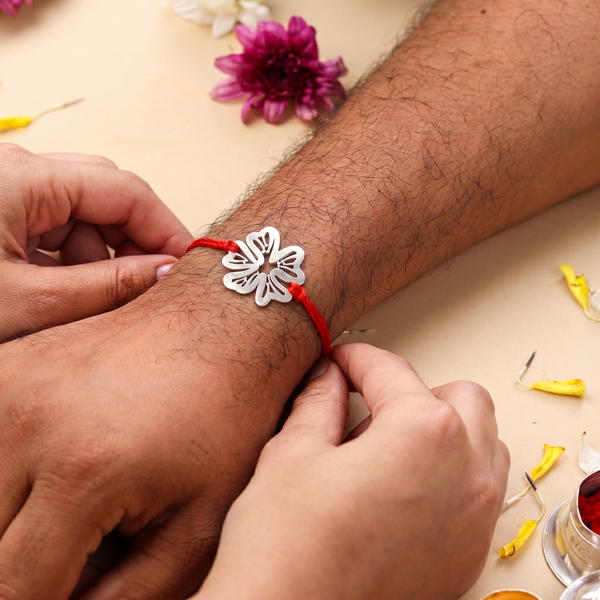 Silver Laser Cut Gulmohar Rakhi