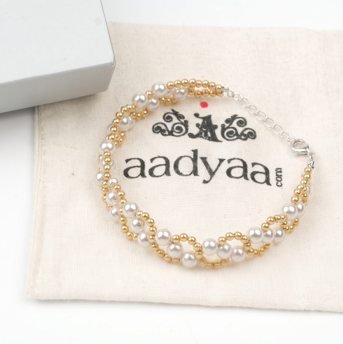 Golden and White Pearl Binded Bracelet (Project Handmade)