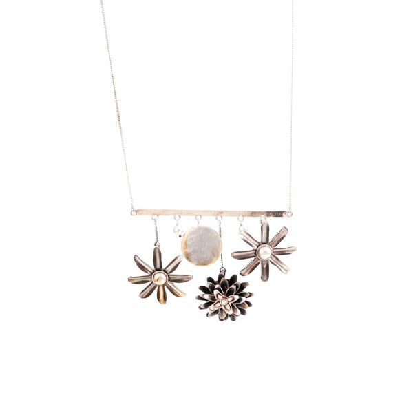 Silver Snowflake Filigree Earring with Pearl Latkan front view