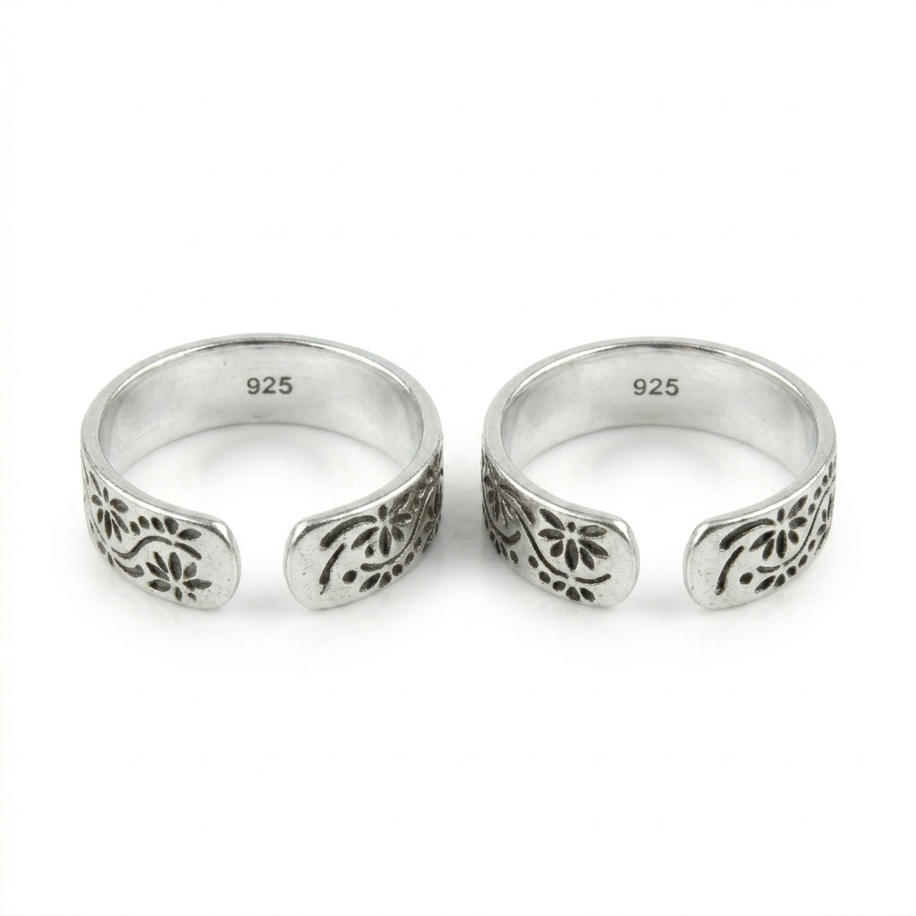 Petals Band Silver Toe Ring