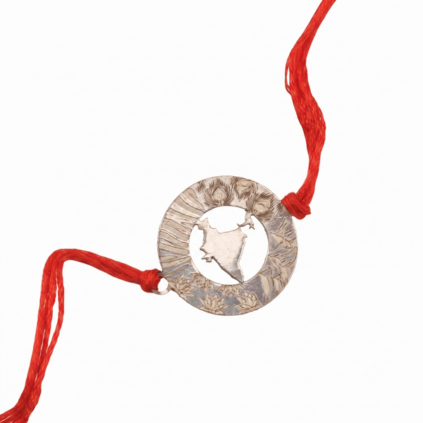 Silver Laser Cut 'Bharat' Rakhi