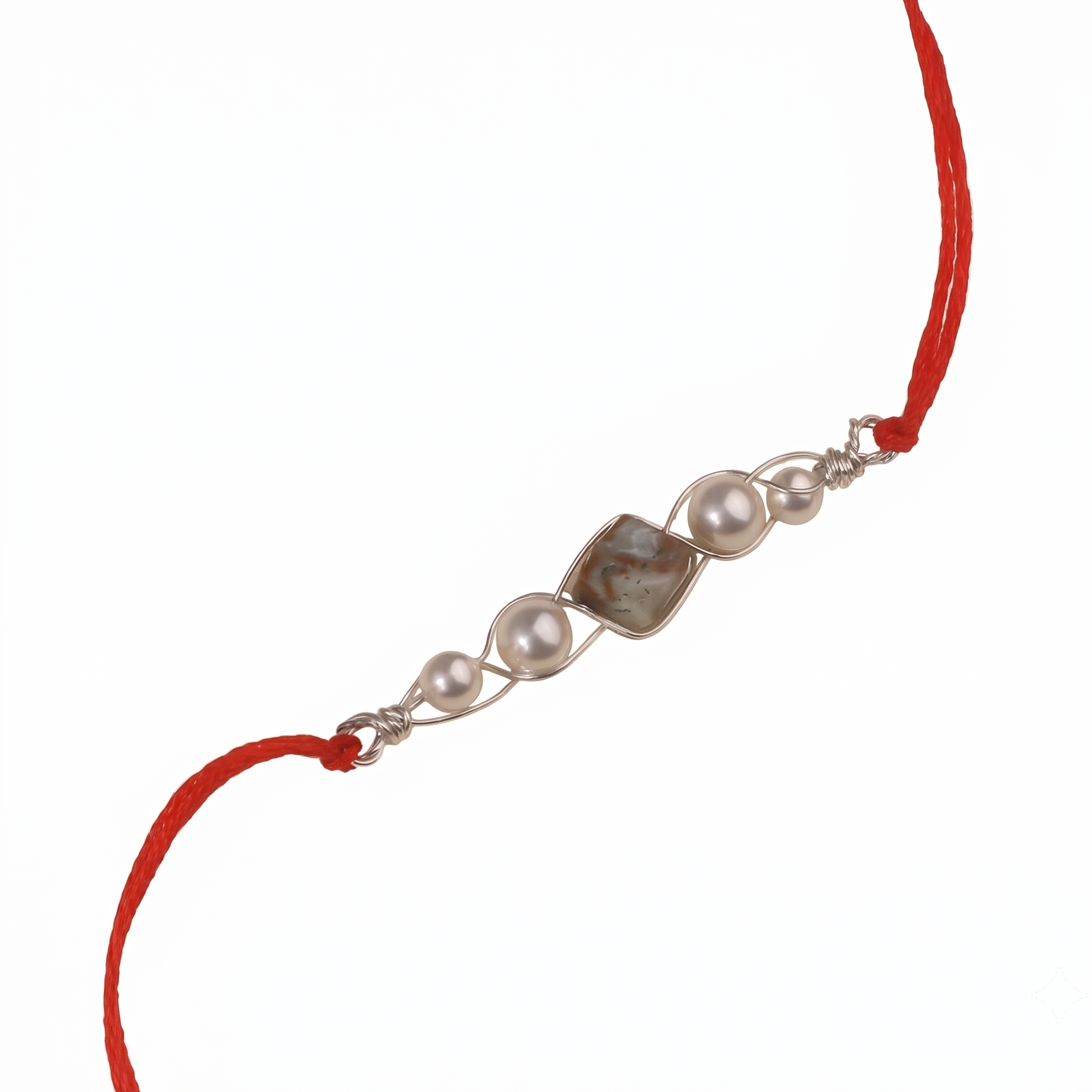 Moss Agate & Pearl Wrapped Rakhi (Project Handmade)