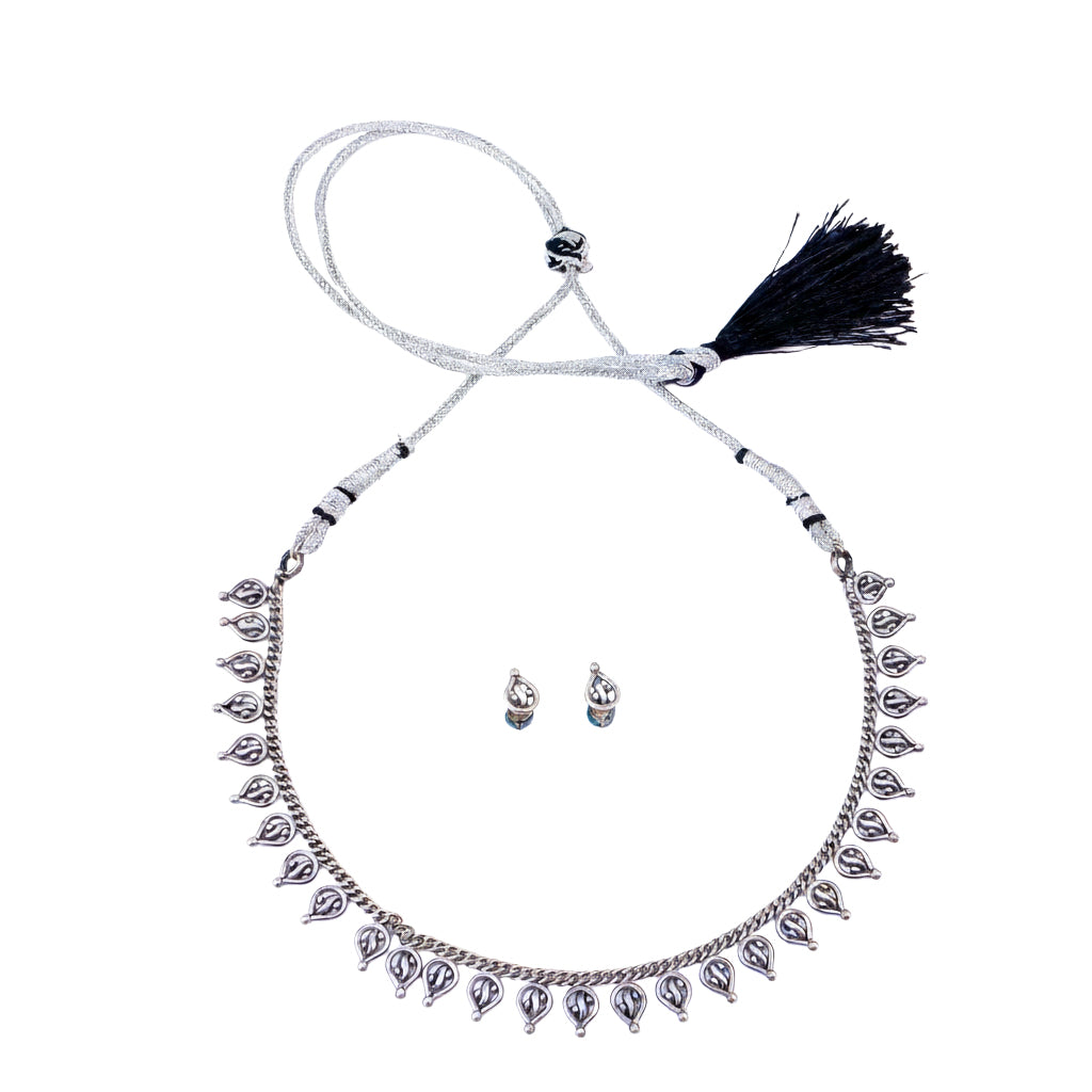 Oxidized Silver Delicate Leaf Set