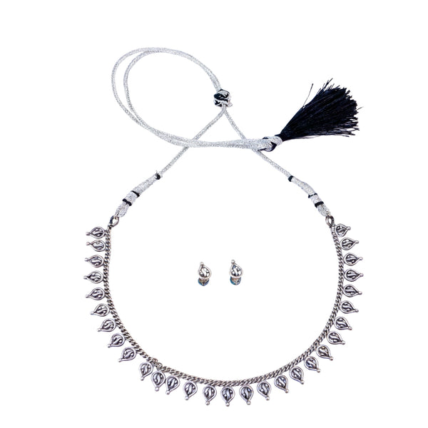 Oxidized Silver Delicate Leaf Set