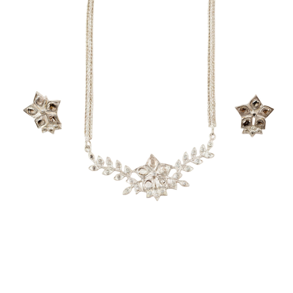 Polki Choker Leaf Silver Set (Moissanite)