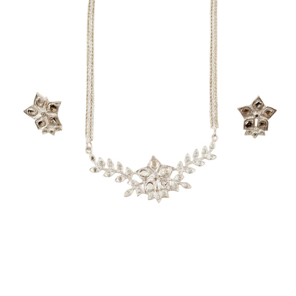 Polki leaf silver set with moissanite jewelry