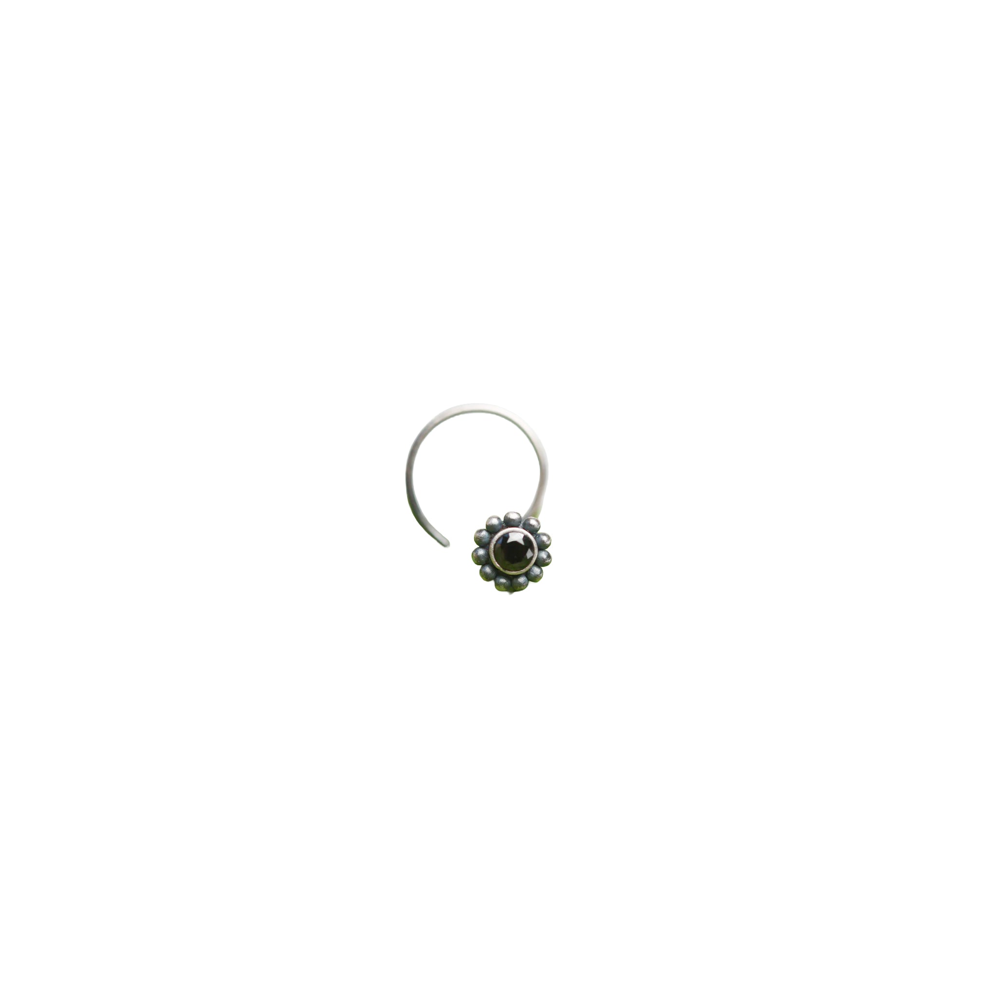 Silver Black Stone Nose pin (Pierced)