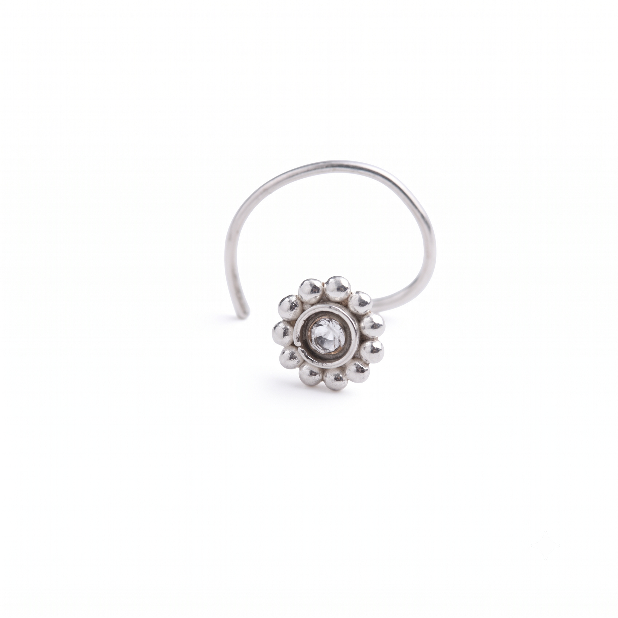 Silver Kundan Nose pin (Pierced)