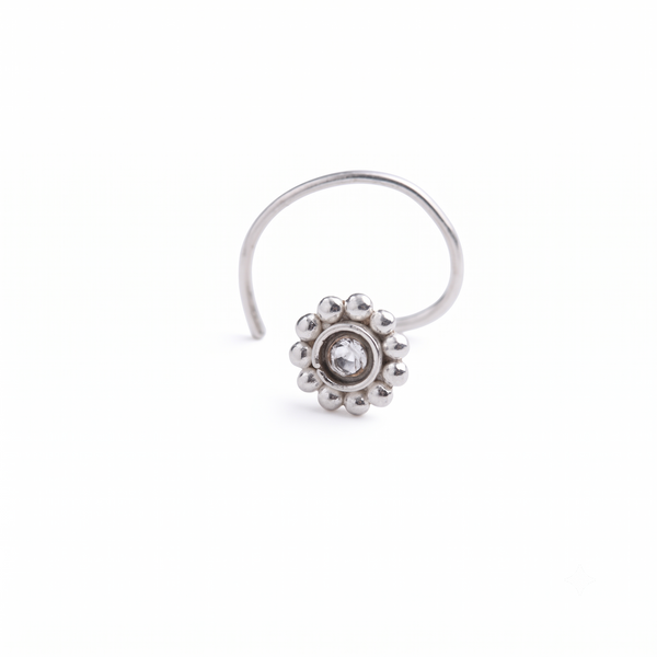 Silver Kundan Nose pin (Pierced)