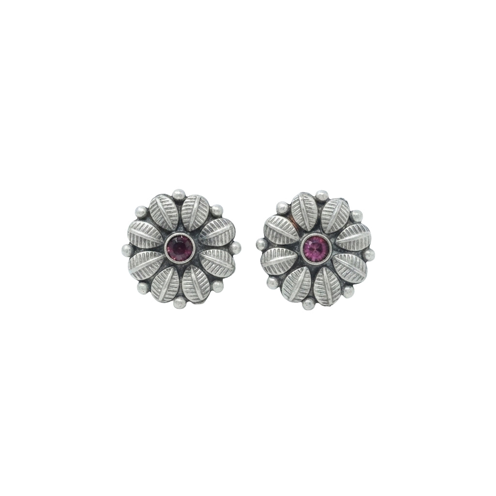 Silver Leafy Flower Stud (8 Petaled Flower) | 92.5 Silver