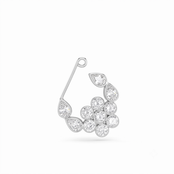 Silver Nath Floral (Left, Clip on) | CZ | 92.5 Silver