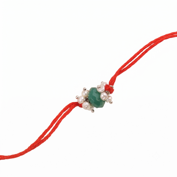Green Onyx & Pearl Bunch Rakhi (Project Handmade)