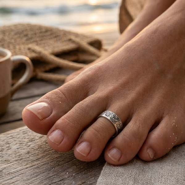 Petals Band Silver Toe Ring