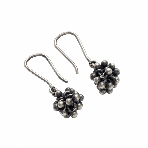 Sterling silver cluster earrings with ghungroo design