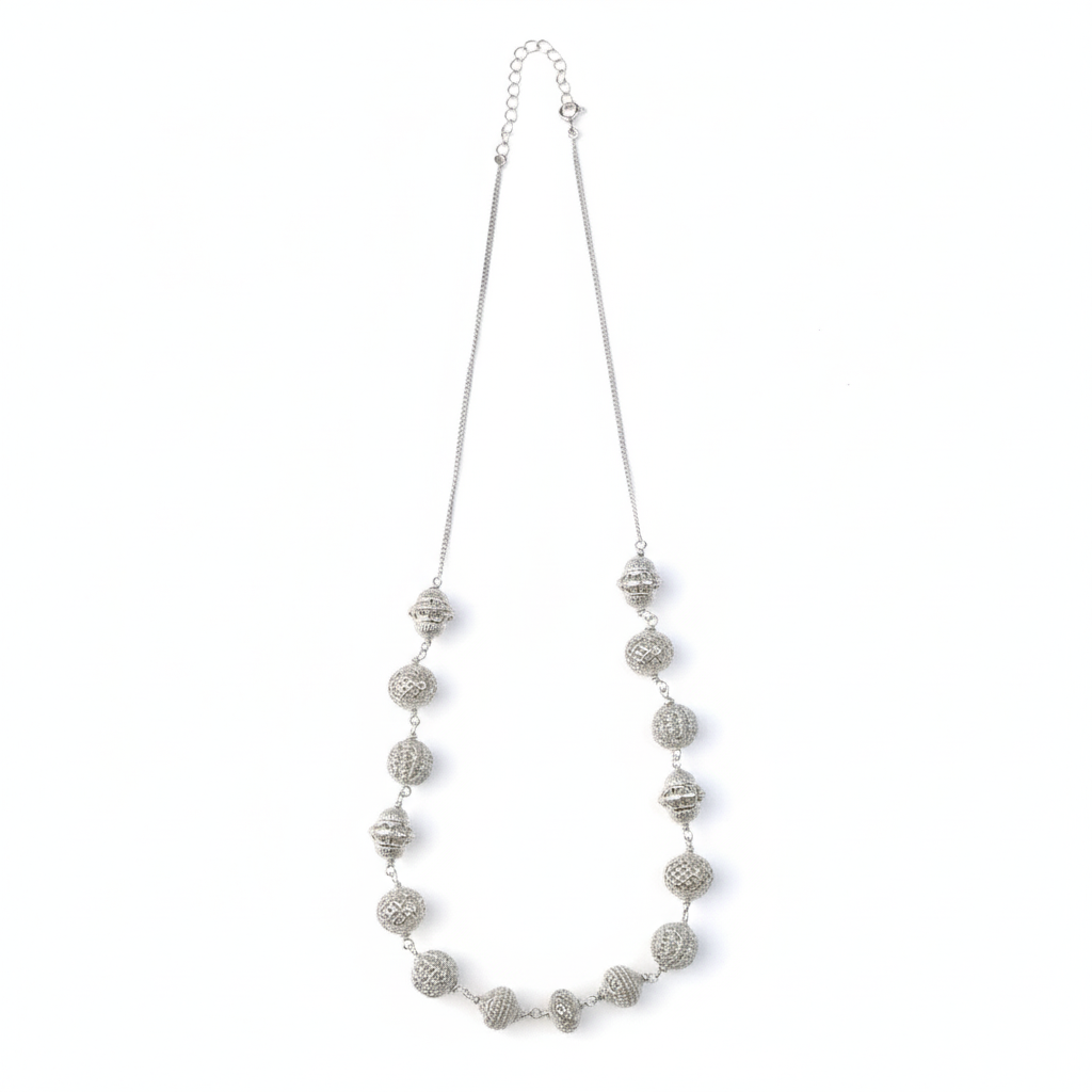 Silver Carved Bead Necklace