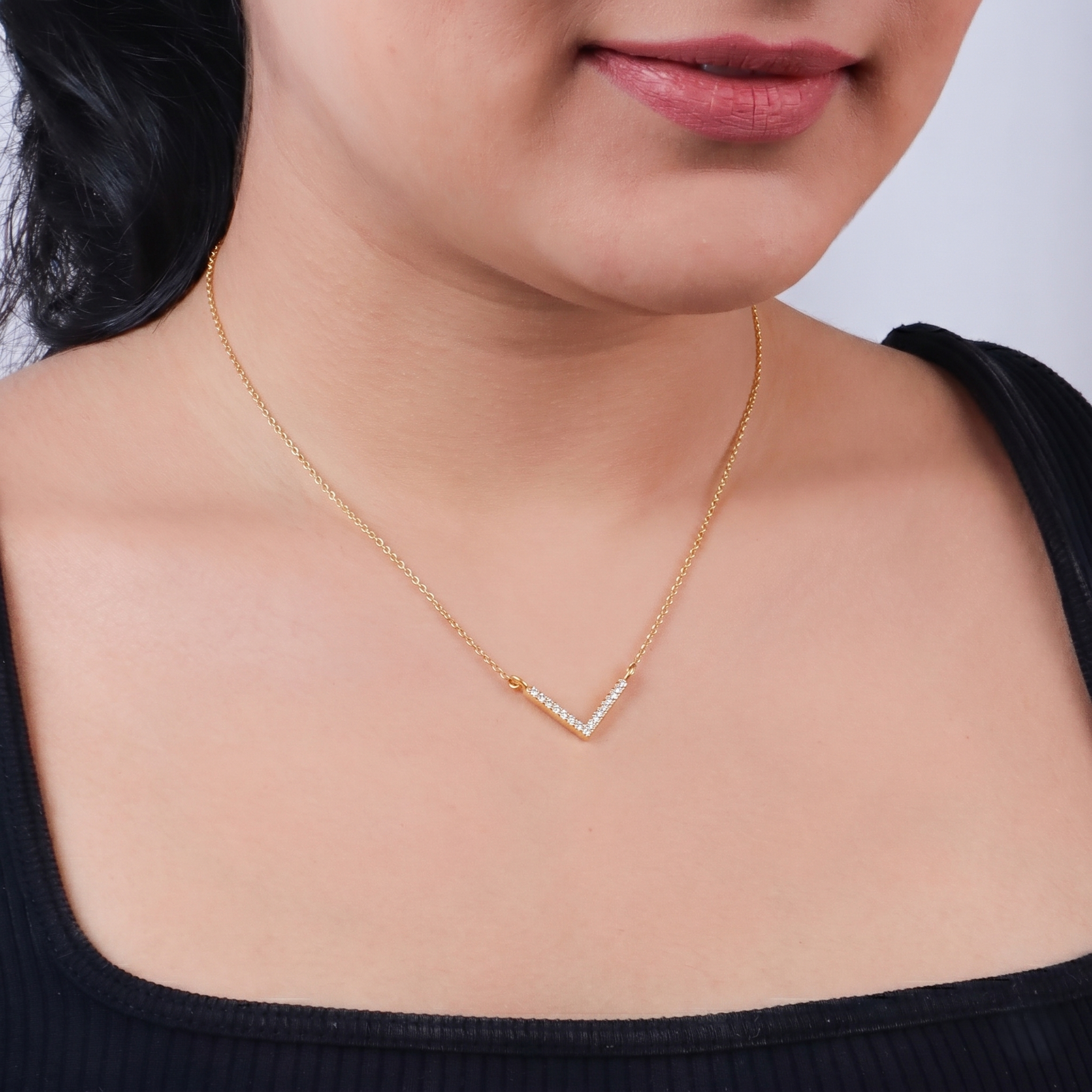 CZ V-Shape Necklace | 22K Gold Plated | 92.5 Sterling Silver