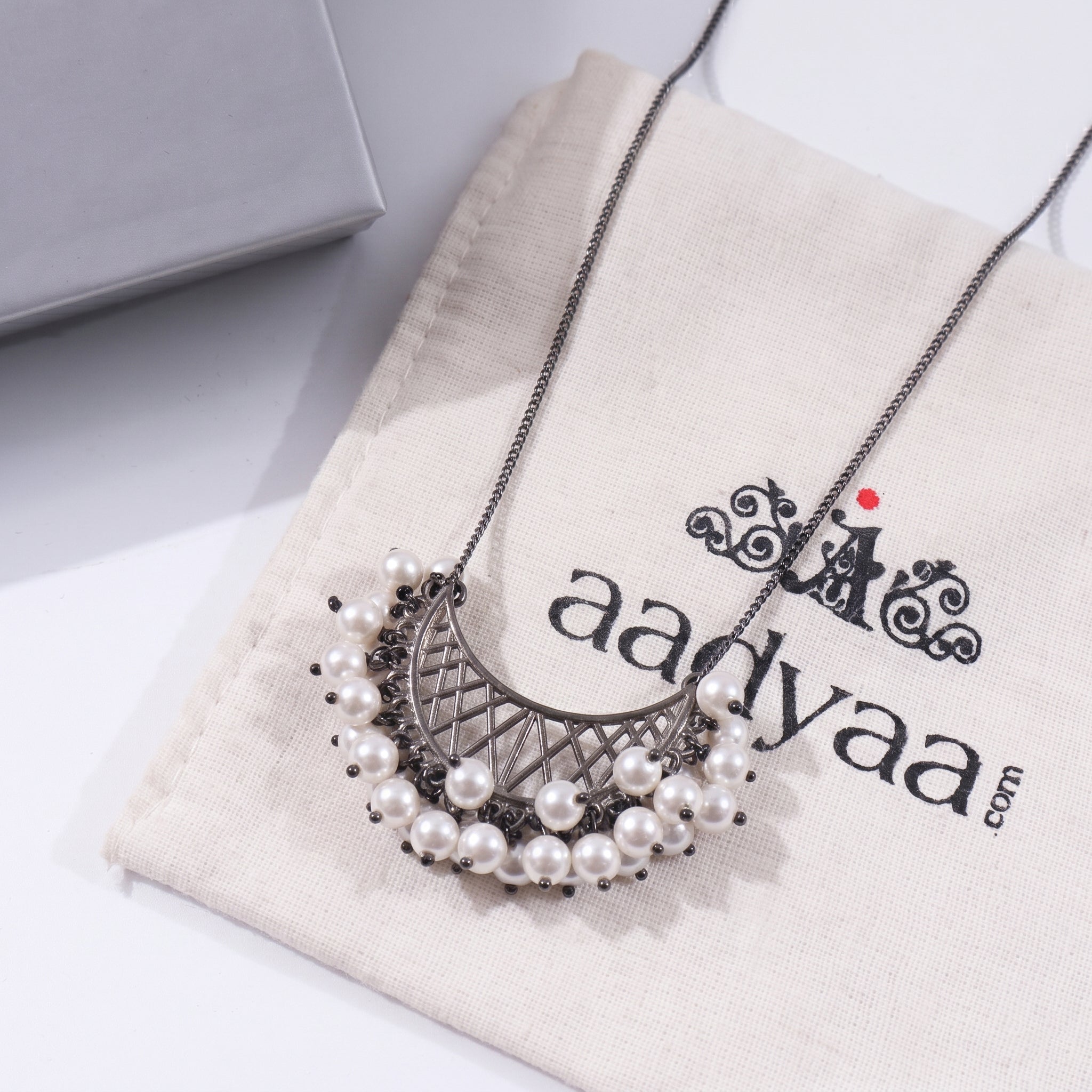 Oxidized Pearl Chand Filigree Necklace
