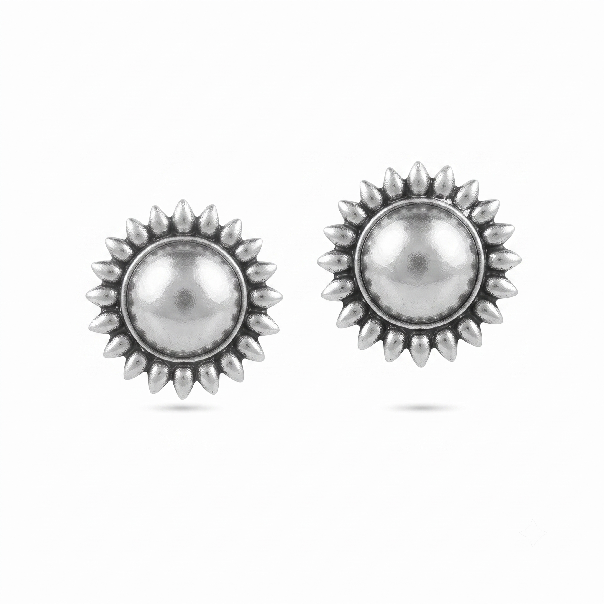 Big Dome with Small Petal Silver Earrings