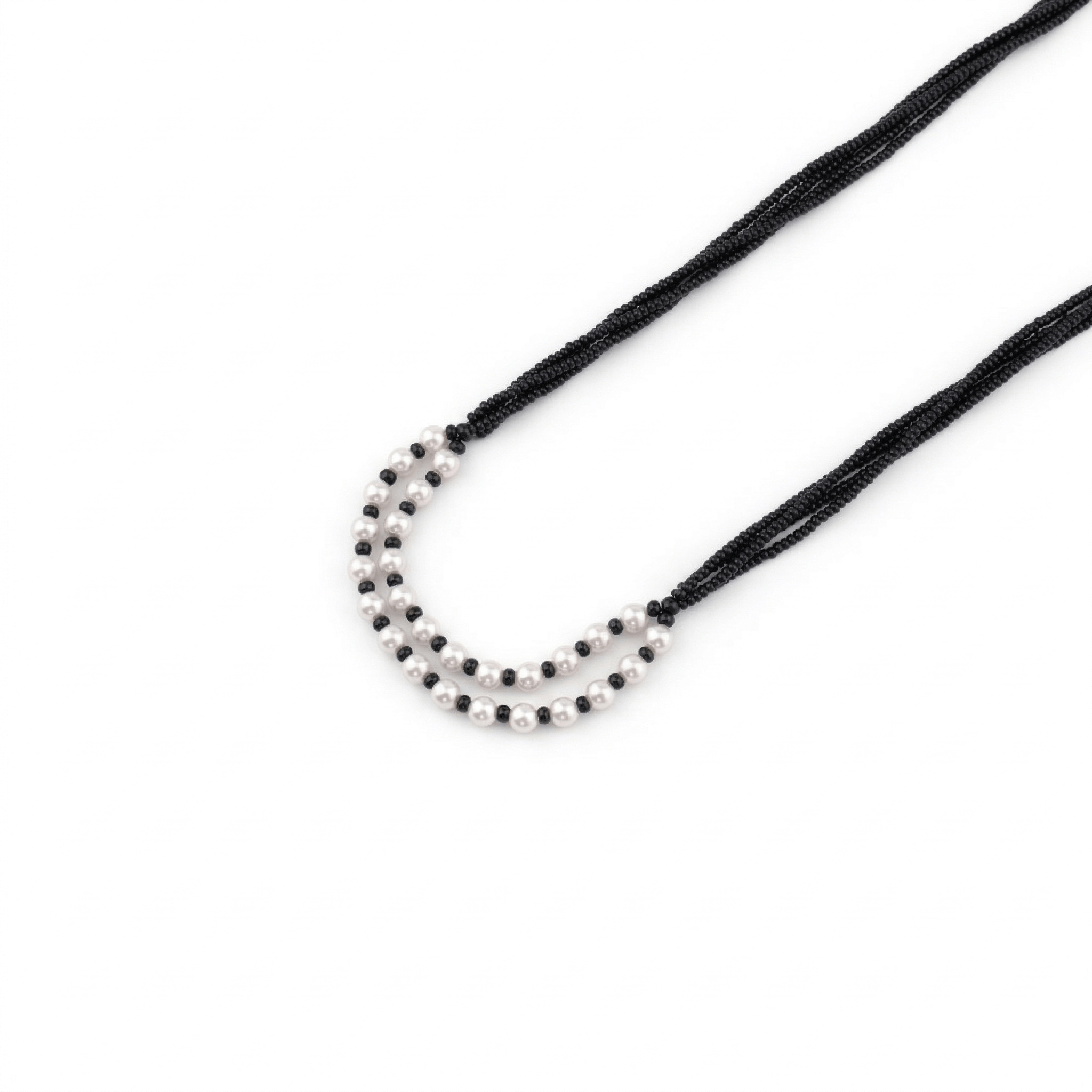 Pearl and black bead mangalsutra with double layer design
